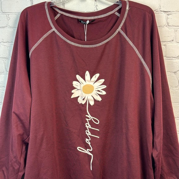 BloomChic Burgundy Happy Graphic Lightweight Sweatshirt Plus Size 3X - Picture 5 of 7